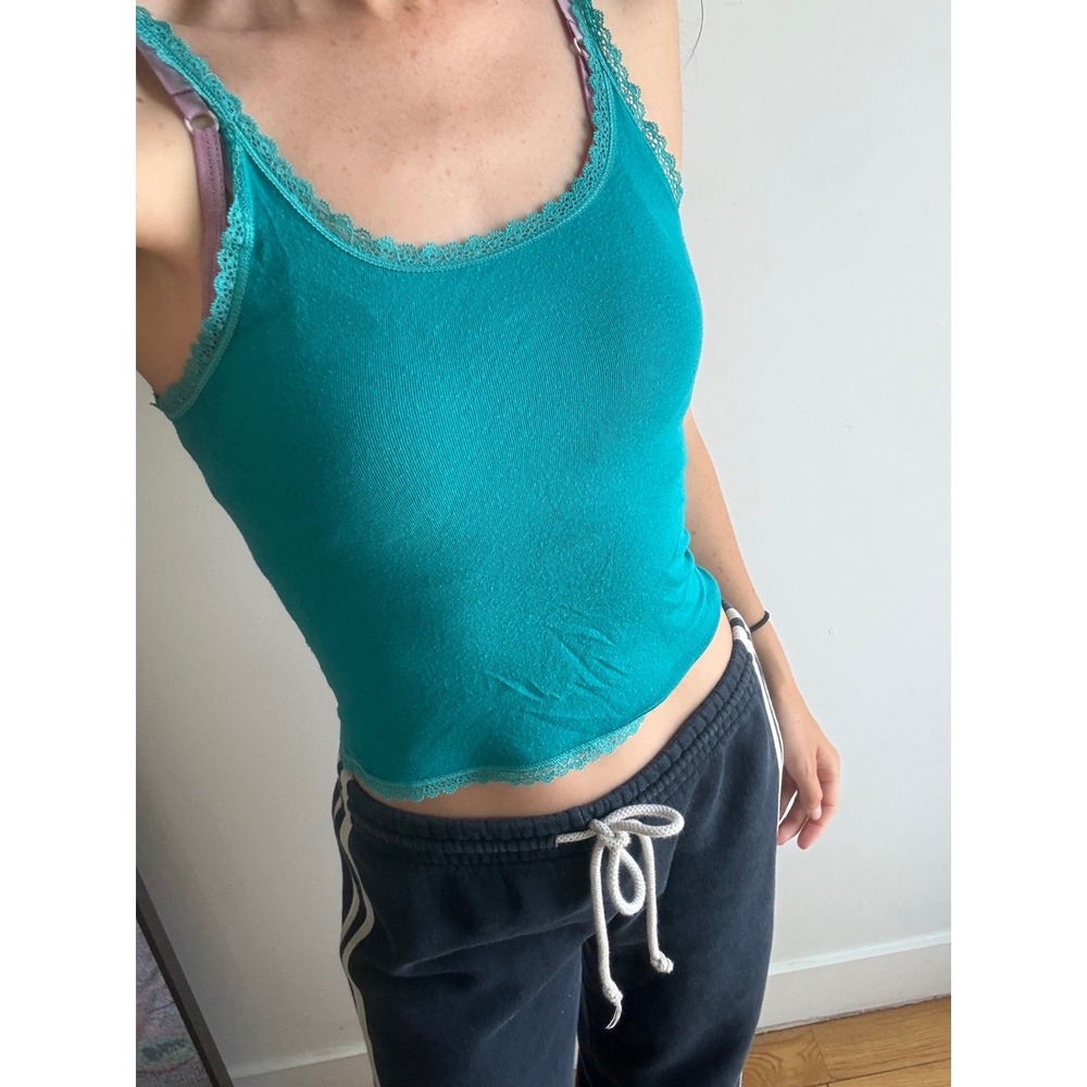American Eagle AEO Teal Lace Trim Tank Top Size XS - Picture 3 of 3